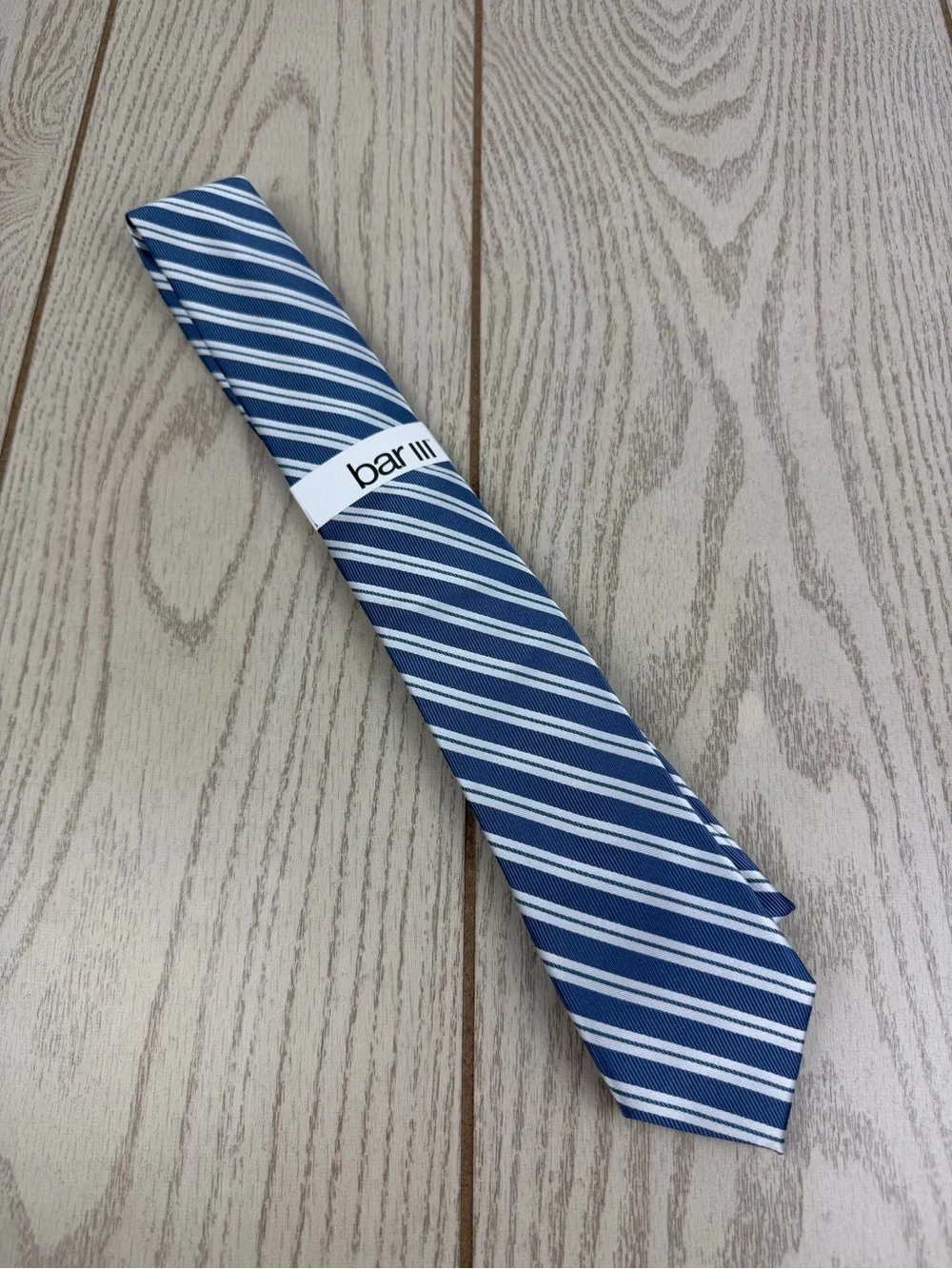 648 Bar III Men's Tie Varsity Stripe 409 Denim Blue $55 Polyester Skinny Slim